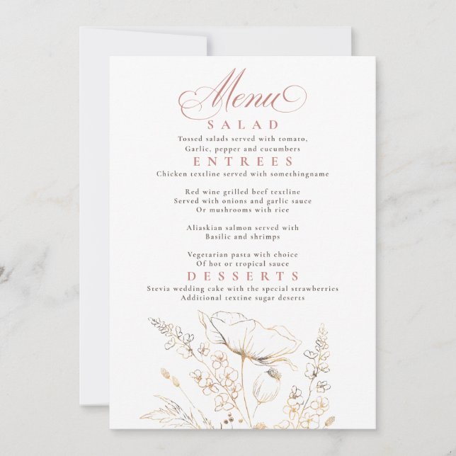 Convites Menu de Casamento Branco de Flores Selvagens Doura (Frente)