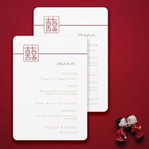Convites Menu de Casamento Chinês de Dupla Felicidade Moder