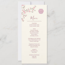 Menu de Casamento Chinês Dusty Pink Cherry Blossom