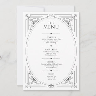 Convites Menu de casamento clássico em preto e branco em mo