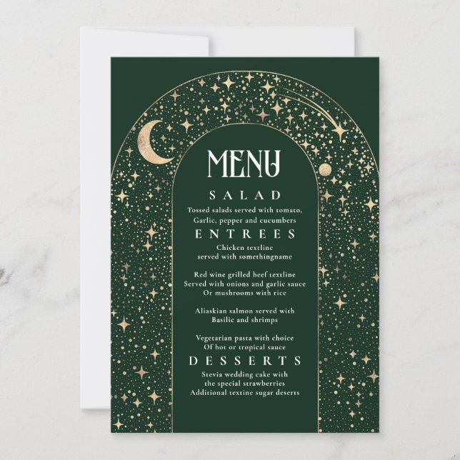Convites Menu de Casamento das Estrelas Celestiais da Noite (Frente)