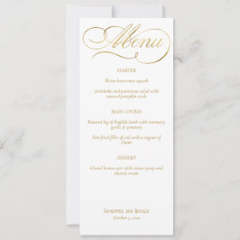 Convites Menu de Casamento de Caligrafia Dourada Elegante B