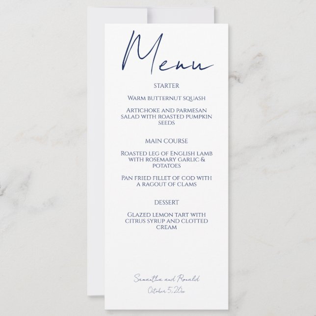 Convites Menu de Casamento de Caligrafia Minimalista Modern (Frente)