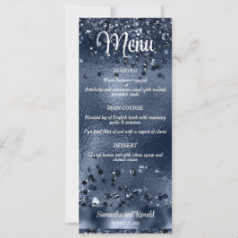 Convites Menu de Casamento de Folha Azul Escuro Elegante