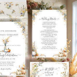 Convites Menu de Casamento de Folhagem Floral de outono de