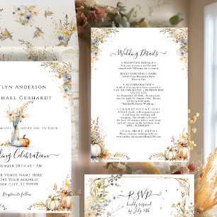 Convites Menu de Casamento de Folhagem Floral de outono de 