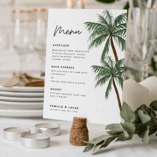 Convites Menu de casamento de palmeiras minimalista (Criador carregado)
