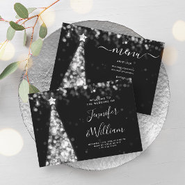 Convites Menu de Casamento de Prata de Árvore do Natal Fest