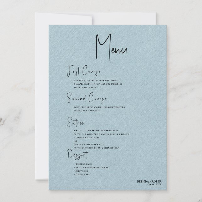 Convites Menu de Casamento de Script Preto Simples de Linha (Frente)