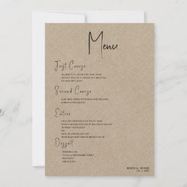 Convites Menu de Casamento de Script Preto Simples Tan Line