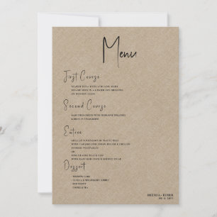 Convites Menu de Casamento de Script Preto Simples Tan Line