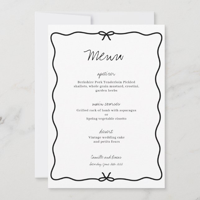 Convites Menu de Casamento Desenhado em Mão Moderna (Frente)