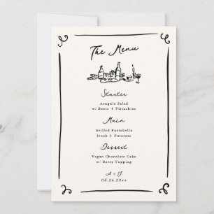 Convites Menu de Casamento Desenho da Mão Whimsical