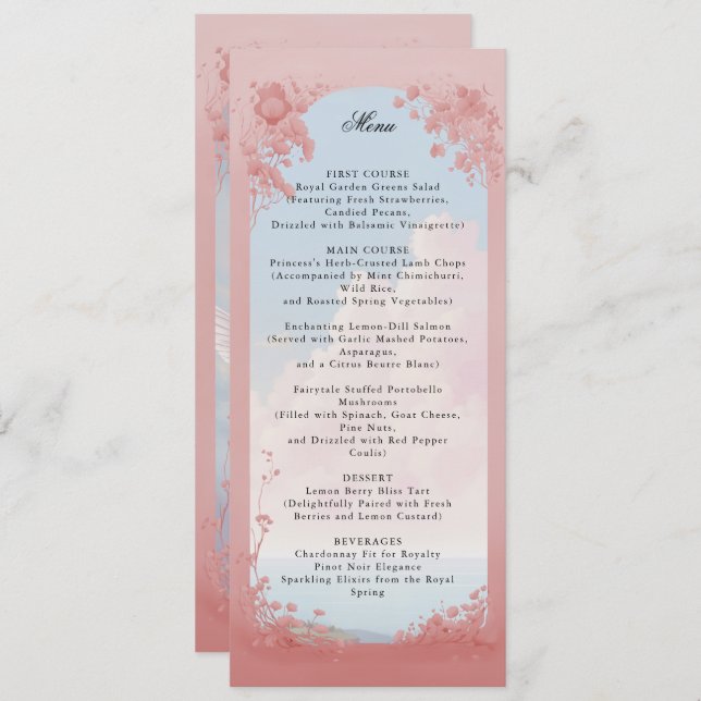 Convites Menu de casamento do conto de fadas (Frente/Verso)