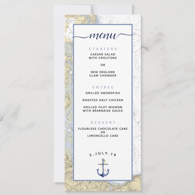 Convites Menu de Casamento do Mapa Náutico do Porto de Duxb (Frente)