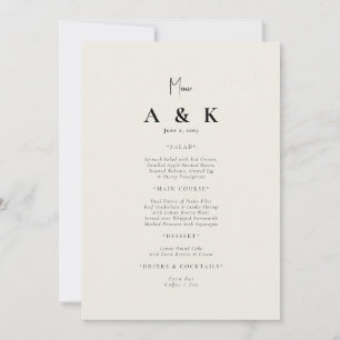 Convites Menu de Casamento do Monograma Moderno Beige