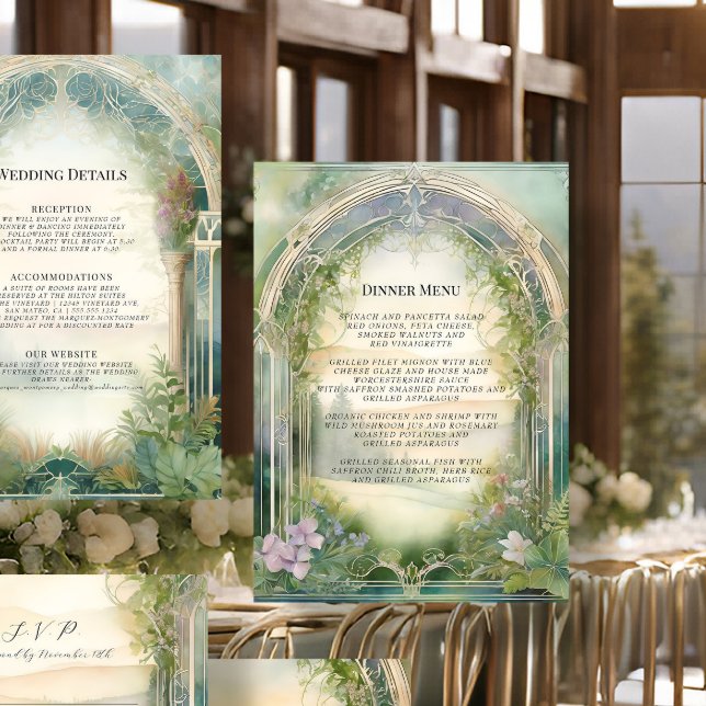 Convites Menu de Casamento Elegante Floresta de Prados de F (Criador carregado)