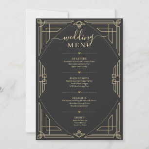 Convites Menu de casamento emoldurado a ouro vintage em cin