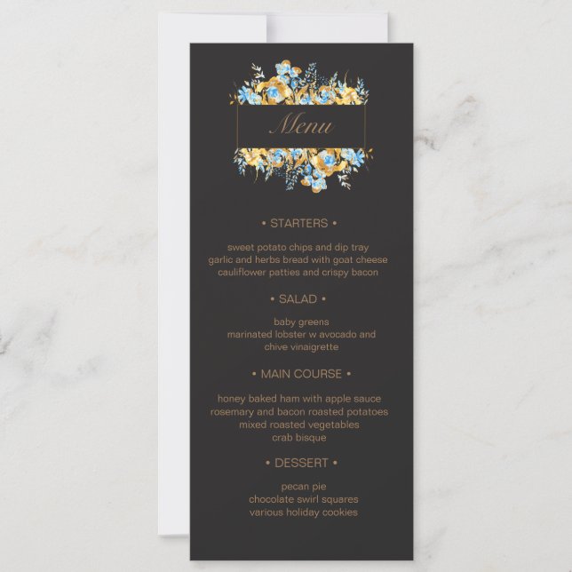 Convites Menu de Casamento Floral de Turquesa de ouro luxuo (Frente)