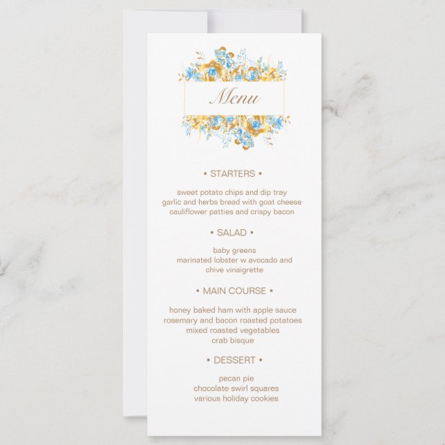 Convites Menu de Casamento Floral de Turquesa de ouro luxuo (Frente)