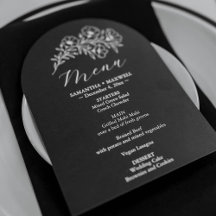 Menu de Casamento Floral Negro e Branco