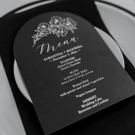 Convites Menu de Casamento Floral Negro e Branco
