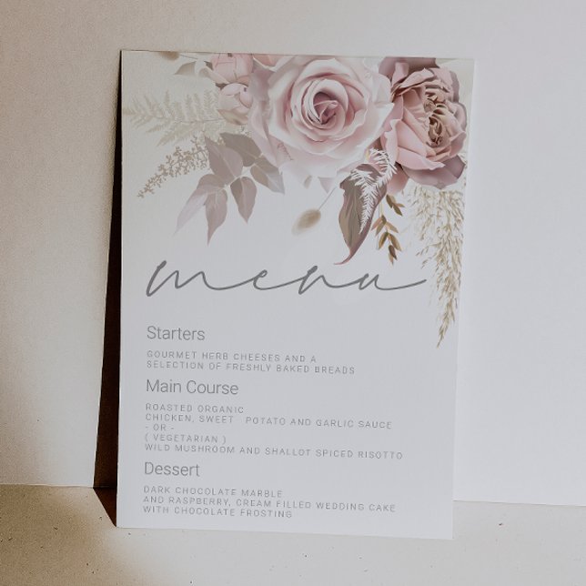 Convites Menu de Casamento Floral Rosa Digital Deslumbrante (Criador carregado)