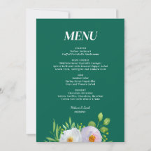Menu de Casamento Floral Verde Floresta para Impre