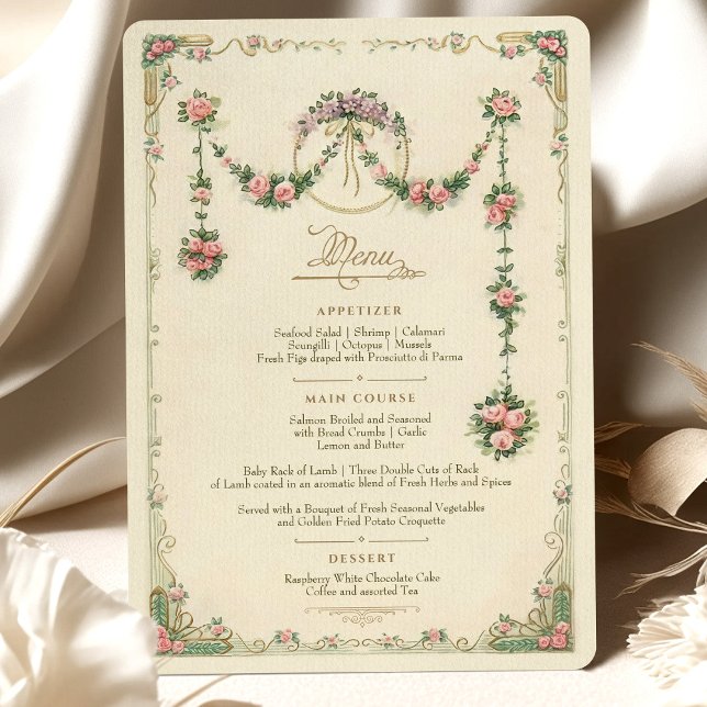Convites Menu de Casamento Floral Victorian Delicate Garlan (Criador carregado)