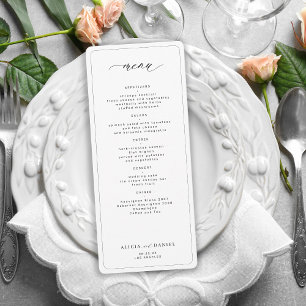 Convites Menu de casamento imprimível, preto e branco, eleg