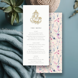 Convites Menu de Casamento Indiano Blush Dourado Wildflower