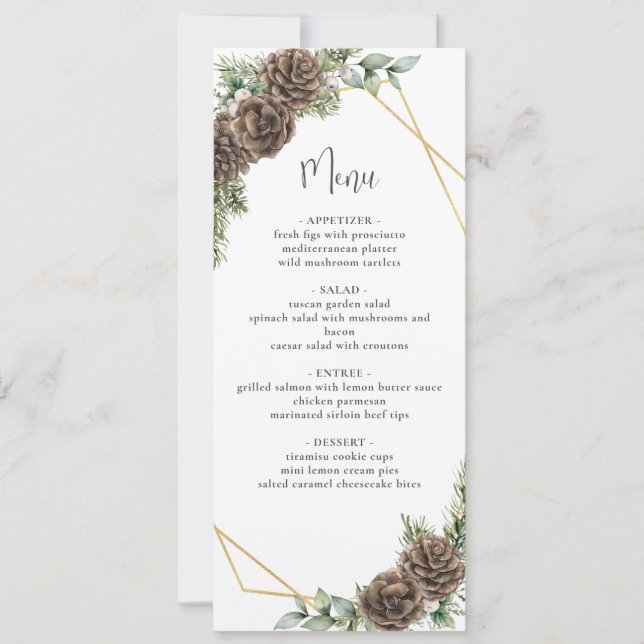 Convites Menu de Casamento no inverno do Cone do Pine Verde (Frente)