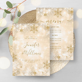 Convites Menu de Casamento no inverno Dourado Festivo Spark