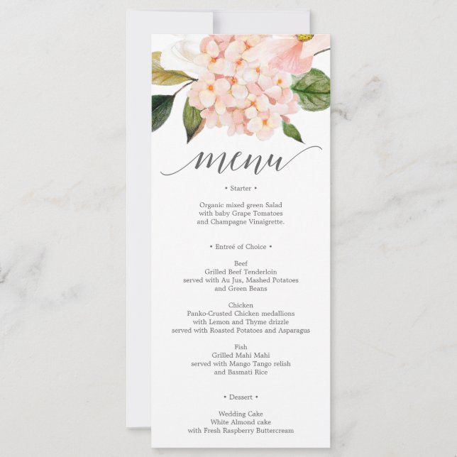 Convites Menu de Casamento ou Chá de panela Blush Hydrangea (Frente)