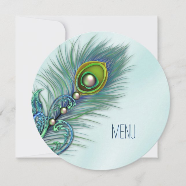 Convites Menu de Casamento Pavão-Púrpura e Azul-Teal (Frente)