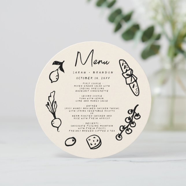 Convites Menu de Casamento Retro Desenhado à Mão (Criador carregado)