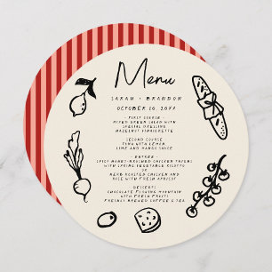 Convites Menu de Casamento Retro Desenhado à Mão