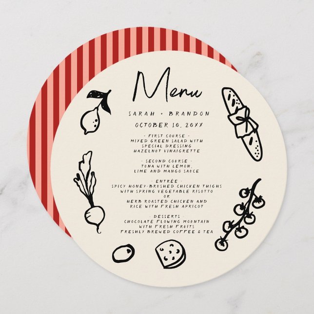 Convites Menu de Casamento Retro Desenhado à Mão (Criador carregado)