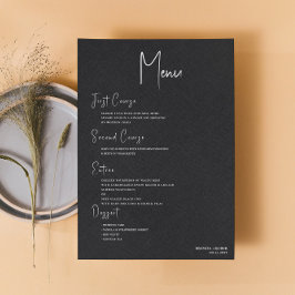 Convites Menu de Casamento Simples de Script Branco de Linh