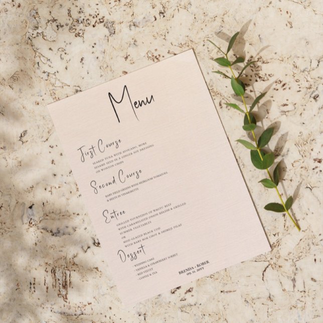 Convites Menu de Casamento Simples de Script Preto em Branc (Criador carregado)