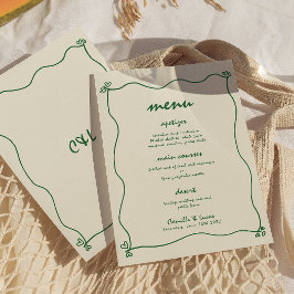 Convites Menu de Casamento Verde Whimsical com Letras Manus