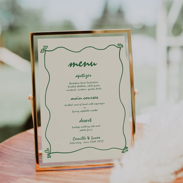 Convites Menu de Casamento Verde Whimsical com Letras Manus (Criador carregado)