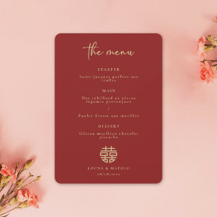 Convites Menu de Casamento Vermelho Chinês Moderno e Minima