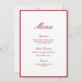 Convites Menu de Casamento Vermelho da Caligrafia Moderna