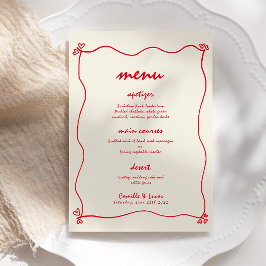 Convites Menu de Casamento Vermelho Whimsical com Letras Ma