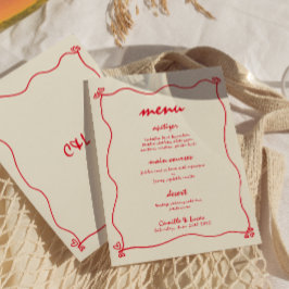 Convites Menu de Casamento Vermelho Whimsical com Letras Ma