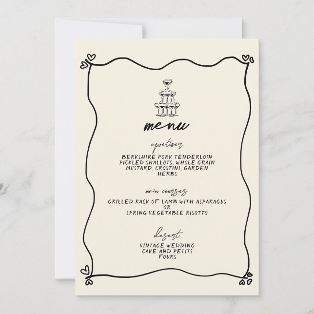 Convites Menu de Casamento Whimsical com Letras Manuscritas (Frente)