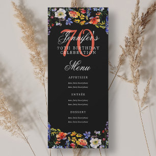 Convites Menu de Festa de aniversário Floral Elegante Preto