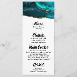 Convites Menu de fita Dourada e Agate Teal do Na moda Moder