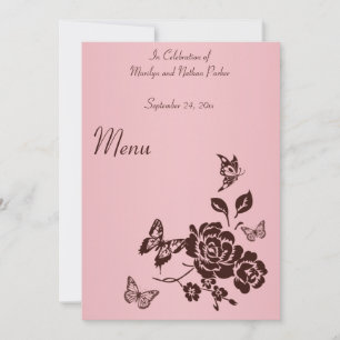 Convites Menu de Flores e Borboletas Rosa e Marrom